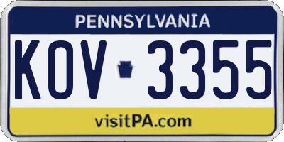 PA license plate KOV3355