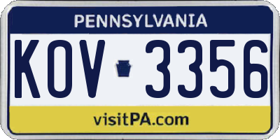 PA license plate KOV3356