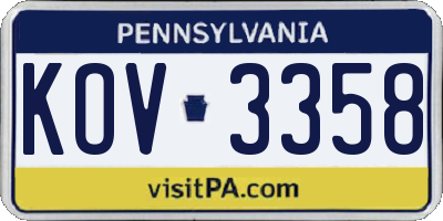 PA license plate KOV3358