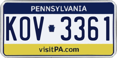 PA license plate KOV3361