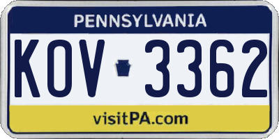 PA license plate KOV3362