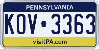 PA license plate KOV3363