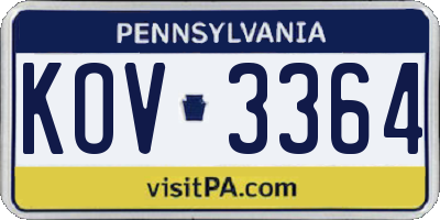 PA license plate KOV3364