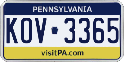 PA license plate KOV3365