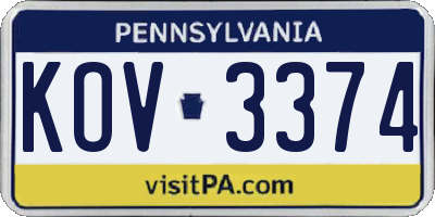 PA license plate KOV3374