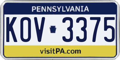 PA license plate KOV3375
