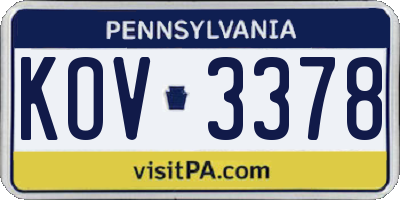 PA license plate KOV3378