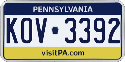 PA license plate KOV3392