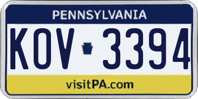 PA license plate KOV3394