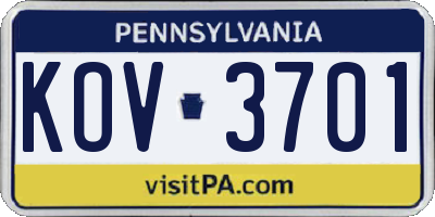 PA license plate KOV3701