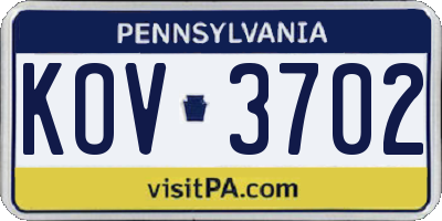 PA license plate KOV3702