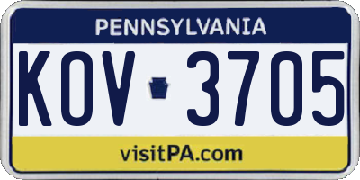 PA license plate KOV3705