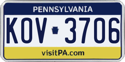 PA license plate KOV3706