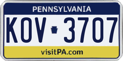 PA license plate KOV3707