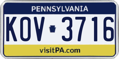 PA license plate KOV3716