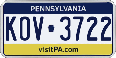 PA license plate KOV3722