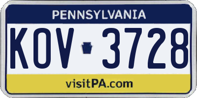PA license plate KOV3728