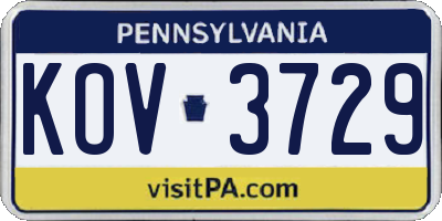PA license plate KOV3729