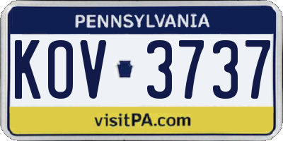 PA license plate KOV3737