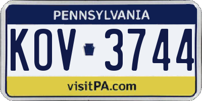 PA license plate KOV3744