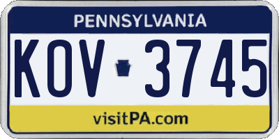 PA license plate KOV3745