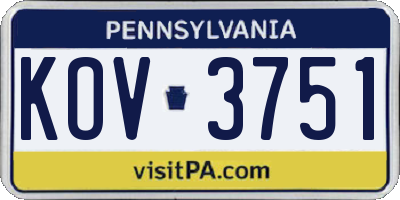 PA license plate KOV3751