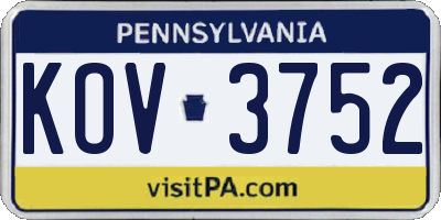 PA license plate KOV3752