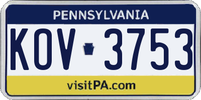 PA license plate KOV3753