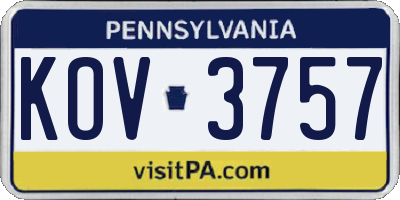 PA license plate KOV3757