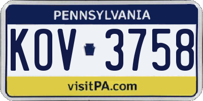 PA license plate KOV3758