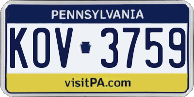 PA license plate KOV3759