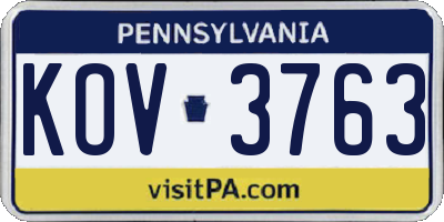 PA license plate KOV3763