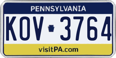 PA license plate KOV3764
