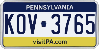 PA license plate KOV3765