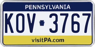 PA license plate KOV3767