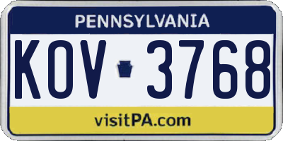 PA license plate KOV3768