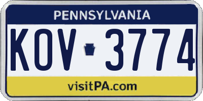 PA license plate KOV3774