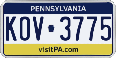 PA license plate KOV3775