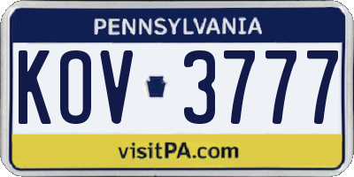 PA license plate KOV3777