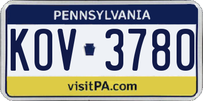 PA license plate KOV3780