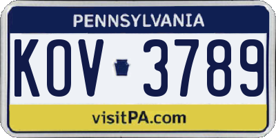 PA license plate KOV3789
