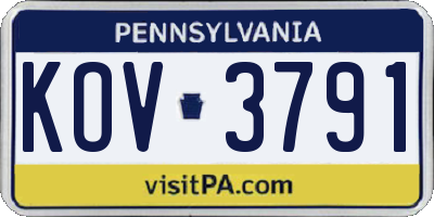 PA license plate KOV3791