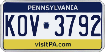 PA license plate KOV3792