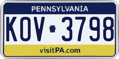 PA license plate KOV3798
