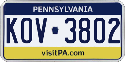 PA license plate KOV3802