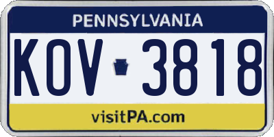 PA license plate KOV3818