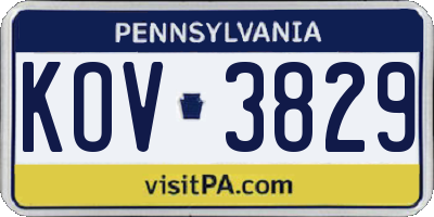PA license plate KOV3829