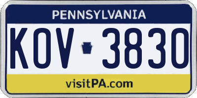 PA license plate KOV3830