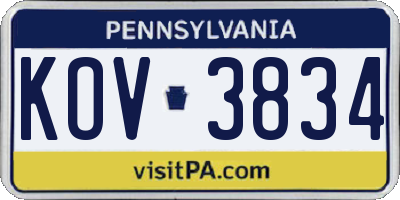 PA license plate KOV3834
