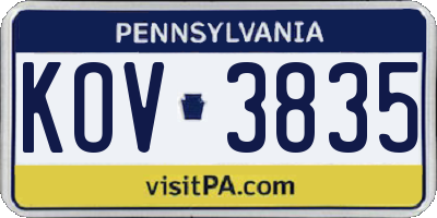 PA license plate KOV3835